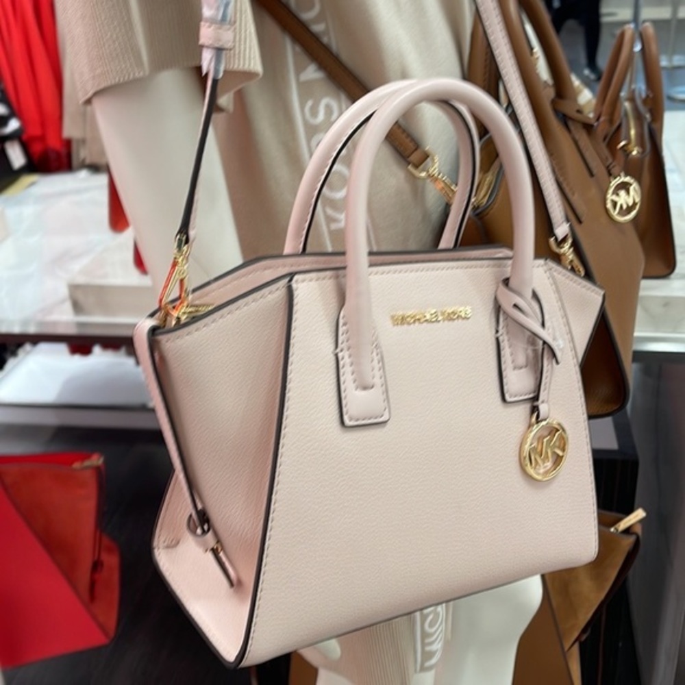 Michael Kors Avril Small Signature PVC Top Zip Satchel Crossbody Bag